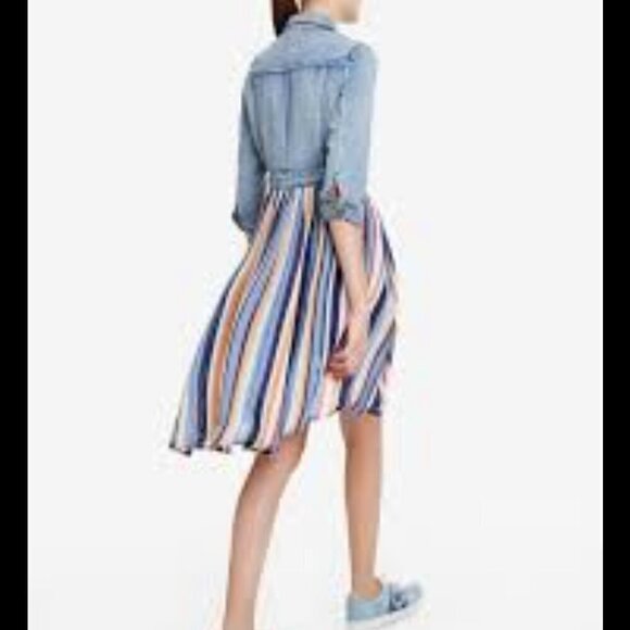 Desigual Denim Women's Front Button Striped High/Low Dress Size 10 - Picture 2 of 12